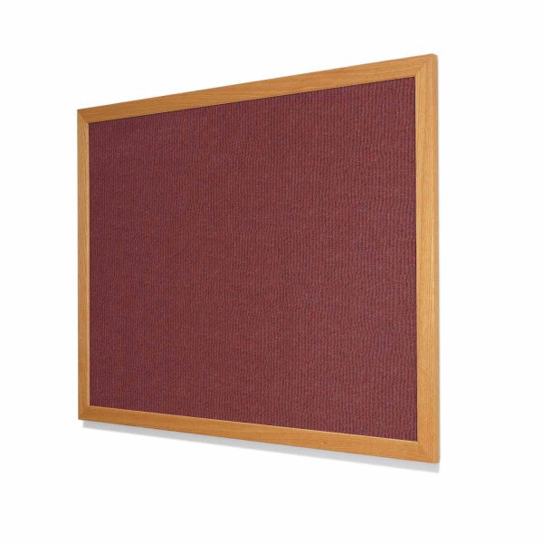 Maroon Ribbed VELCRO® Compatible Cork Board with Red Oak Frame